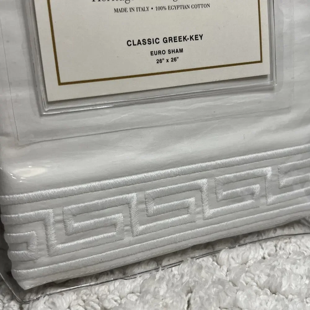 Williams Sonoma Chambers Heritage Bedding Cotton Classic Greek-Key Euro Sham 26”
